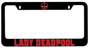 Lady Deadpool Design 2A Black METAL License Plate Frame Deadpool - Foto 1 di 1