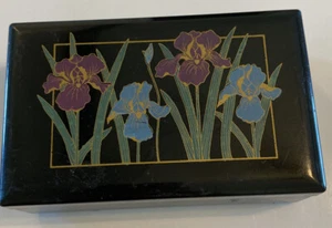 Joyero baratija de plástico japonés iris vintage tapa espejada con bisagras - Imagen 1 de 9