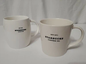 2-Starbucks Coffee Mugs Est 1971 Black Letter Large 2008/2010 New Bone China - Picture 1 of 4