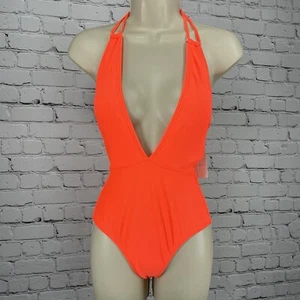NUEVO CON ETIQUETAS Ted Baker Neón Coral Naranja Halter Una Pieza Acolchado Forrado Traje de Baño Talla EE. UU. 0 - Imagen 1 de 7