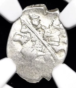 NGC AU55 RUSSIA Czar Fyodor Ivanovich, 1584-1598 AD. Medieval Silver Kopek Coin - Picture 1 of 5
