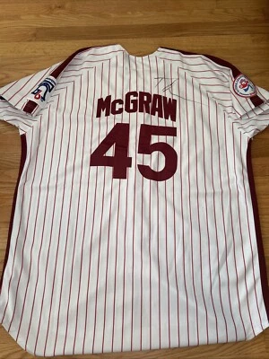 Camiseta Mitchell Ness 1976 Tug McGraw Phillies 3XL firmada por Tim Mcgraw con historia Foto 1 de 4