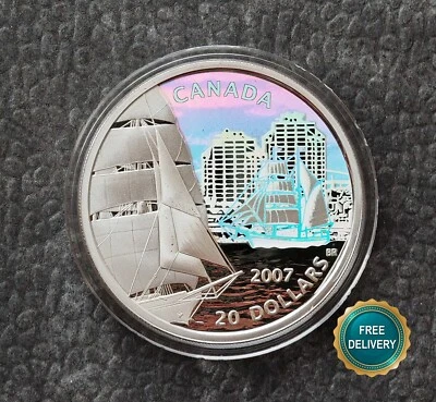 2007 1OZ Silver Holographic Proof Canada Brigantine Ship Tall Certif. ETUI RARE! - Image 1 of 4