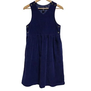 Lands End Jumper Girls 14 Navy Corduroy Sleeveless V Neck Button Pockets - Picture 1 of 10
