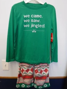 BOYS SIZE 4 WE CAME WE SAW WE JINGLED CHRISTMAS GREEN 2 PC PAJAMAS NEW #19493 - Picture 1 of 2