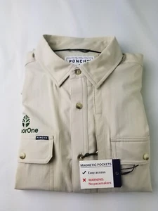Poncho Shirt Mens Medium Regular Fit Beige Vented Magnetic Pockets Outdoor NWT - Picture 1 of 18