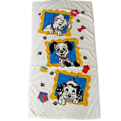 Vintage 90s Walt Disney 101 Dalmatians Beach Towel Cartoon White Franco - Image 1 of 4