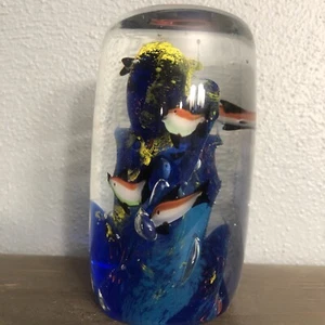 Fermacarte acquario vetro artistico stile Murano vintage pesce tropicale barriera corallina colonna - Foto 1 di 6