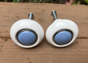 Lot of 2: Ceramic Knob w Metal Insert & Blue Center/ 2" D x 1 1/8" from drawer - Afbeelding 1 van 2