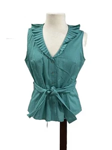Jones New York Signature Teal Sleeveless Ruffle Button Up Blouse - Size Medium - Picture 1 of 11