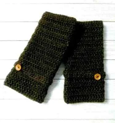 handmade crochet womans fingerless texting gloves flower sequoia brown - Image 1 of 2