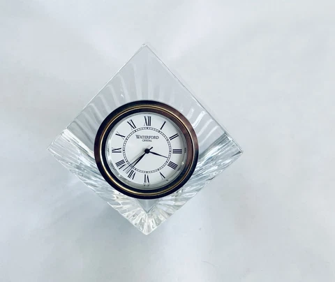 Waterford Crystal cube Meridian analog Desk Clock euc Cover