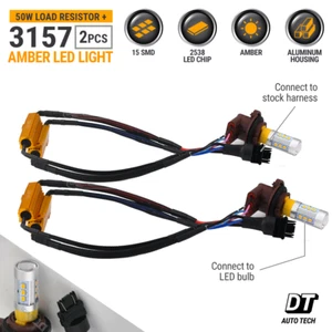Error Free 3157 LED Front Turn Signal Parking DRL Amber Yellow Light Bulbs kit - Picture 1 of 11