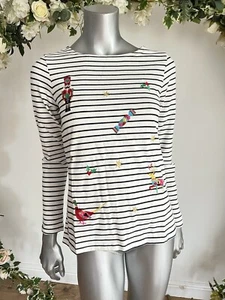Joules Harbour Weihnachtstop UK 6 8 10 22 creme Streifen XMAS Cracker bestickt - Bild 1 von 22