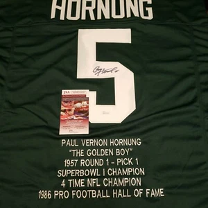 💥HOF💥PAUL💥HORNUNG💥SIGNED🤩PACKERS🤩STAT🤩 JERSEY💥JSA COA & HOLO💥D2020😭😢 - Picture 1 of 9