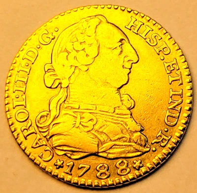 旧美国 2 美元金币 - 1788 年西班牙殖民地 1 ESCUDO 双重 22K 纯 — 第 1/4 张图片