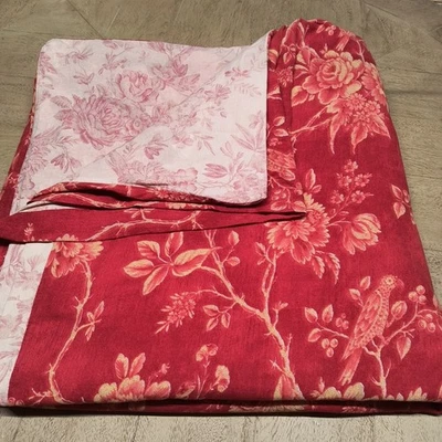 Funda nórdica Pottery Barn tamaño queen reversible roja toile mezcla de algodón y lino Foto 1 de 4