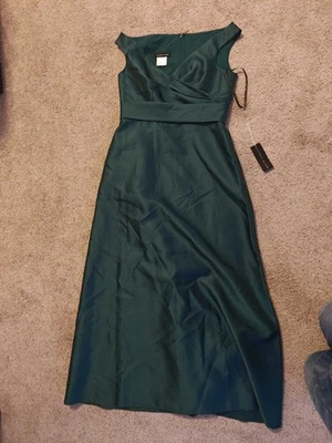 Vestido Alfred Sung Hunter Verde Fuera del Hombro Satinado Talla 14R $239 D811s Foto 1 de 4