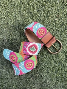 Lucky Brand Colorful Floral Crewel Embroidered Wool Leather Belt Size Small - Picture 1 of 8