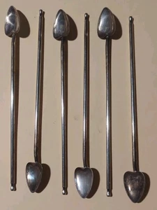 6x Italy Silverplate HEART SHAPE ICE TEA JULEP COCKTAIL SPOONS Barware VG fr/shp - Picture 1 of 8