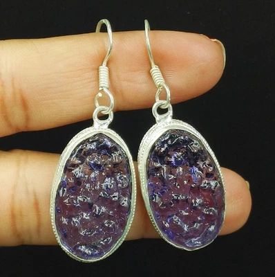 Pendientes para mujer de plata de ley 925 con piedras preciosas de moldavita natural Foto 1 de 4