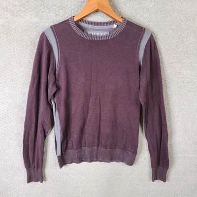 Guess Sweater Mens XS Burgundy Red Gray Pullover Crew Neck Cotton Rustic - Image 1 of 4