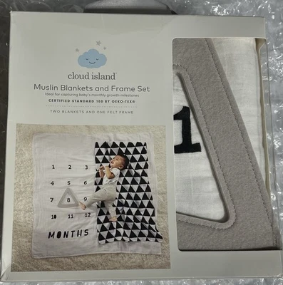 Juego de Manta y Marco de Muselina Cloud Island, Hitos Mensuales Infantiles, Negro-Nuevo Foto 1 de 4
