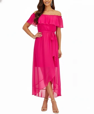 Maxi Vestido SL Fashions Para Mujer Talla 18 Rosa Hombro Descubierto Volantes Alto-Bajo Nuevo con Etiquetas Foto 1 de 4