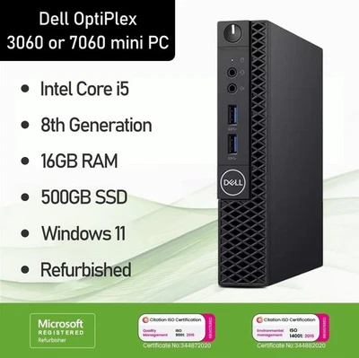 Dell OptiPlex 3060/7060 i5-8th Gen Tiny PC 16GB RAM 500GB SSD Windows 11 - Image 1 of 4