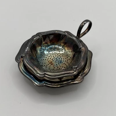 Antik 20er WMF Chippendale Teesieb mit Abtropfschale versilbert Set Art Deco - Bild 1 von 4