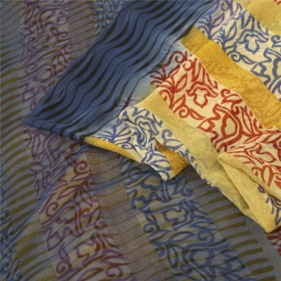 Sanskriti Vintage Sarees Multicolor Pure Georgette Print Sari 5+Yd Craft Fabric - Image 1 of 4