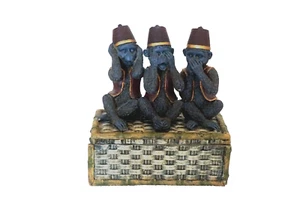 Vintage Trinket Box With Lid 3 Monkeys See Hear Speak No Evil - Picture 1 of 8