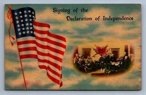Postkarte Vintage patriotische Unterzeichnung der Unabhängigkeitserklärung US-Flagge alter Ruhm - Bild 1 von 2