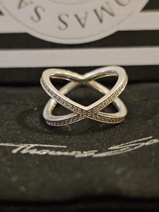 Thomas Sabo Sterling Silver CRISS Cross Ring with Pave Sparkly Cubic Zirconia 52 - Picture 1 of 13