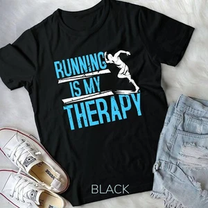 Running Is My Therapy Funny Cardio Jogging Workout Fitness Unisex T-shirt - Picture 1 of 11
