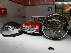 Mini Classic LED Smoked Indicator Light Unit & Chrome Rim Trim Retro 12v 74mm x2 - Picture 1 of 9