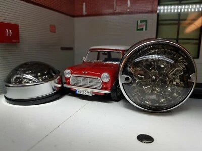 Mini Classic LED Smoked Indicator Light Unit & Chrome Rim Trim Retro 12v 74mm x2 - Image 1 of 4