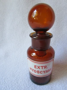 Apothekerflasche mit hohlem rundem Schliff-Stopfen Extr. Hyoscyami emailliert - Picture 1 of 5