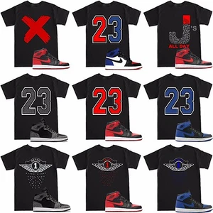 Retro 1 OG Bred Banned X Royal Blue Cement Shirt to match with Air Js shoes - Picture 1 of 11