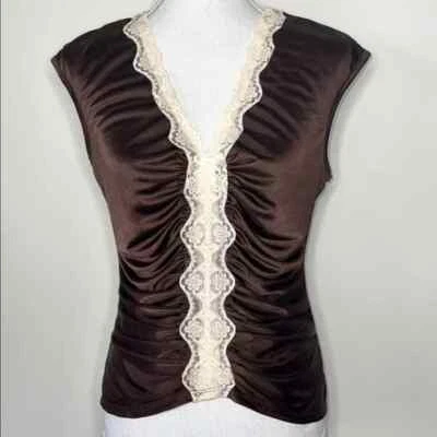 Blusa Charlotte Russe vintage de satén chocolate oscuro años 90 Foto 1 de 4