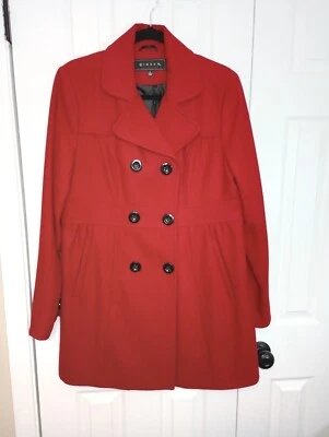 Casaco feminino Giacca ervilha grande mistura de lã vermelha forrado clássico peito duplo  - Imagem 1 de 4