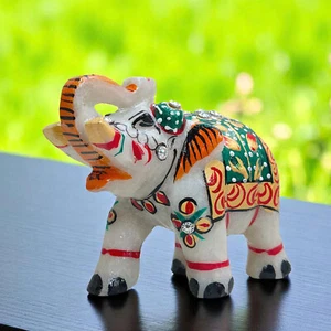 Estatua de elefante de mármol 3x4 pulgadas - Estatuilla decorativa pintada a mano para el hogar - Imagen 1 de 6