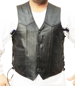 Herren Motorrad Biker Weste Rindsleder Weste mit Schnürsenkeln Motorrad Gillet  - Bild 1 von 9