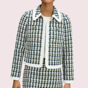 Chaqueta Kate Spade 252148 Mujer Algodón Pop Tweed Cuello Enebro Talla 10 - Imagen 1 de 3