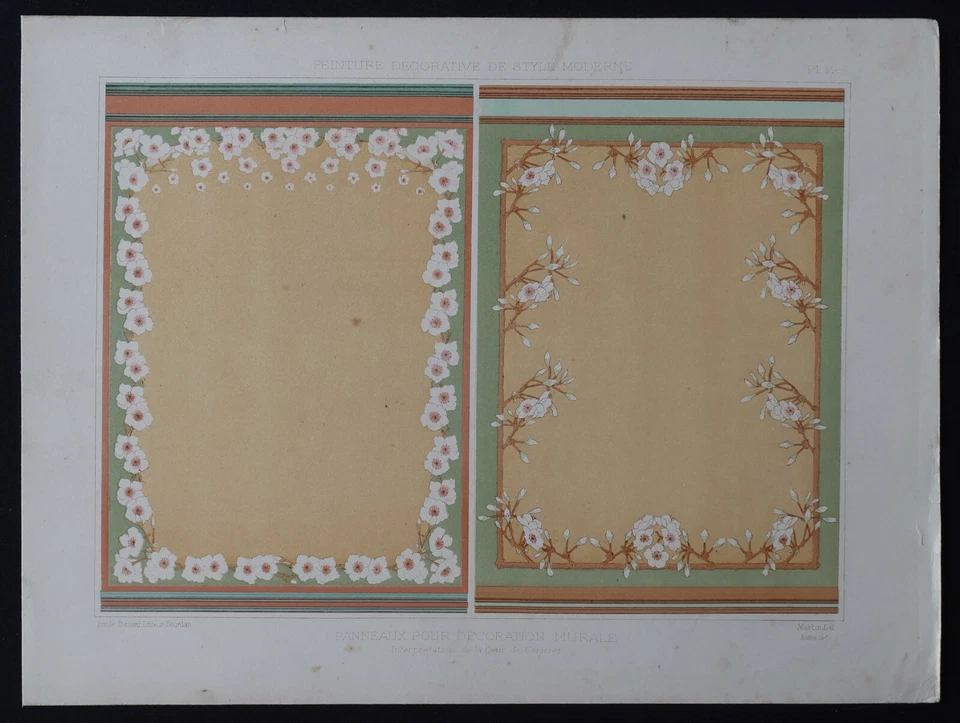 PEINTURE DECORATIVE 12 / Fleur cerisier Art Nouveau Jugendstil 1900 no Mucha  - Photo 1/1