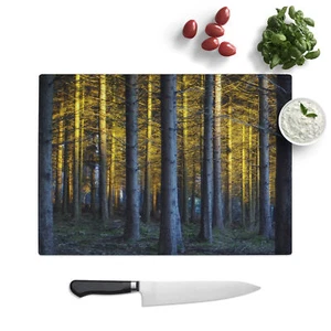 Gelbes Sonnenlicht Wald Holz Landschaft (12) Schneidebrett Glas strukturiert - Bild 1 von 6