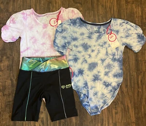 Justice Little Girls Size Medium (10) Tye Dyed Bodysuits & Bike Short Lot New - Picture 1 of 12