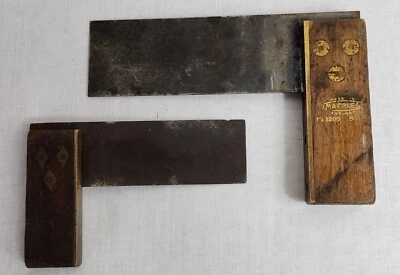 2 Vintage Antique Wood And Brass Inlayed Try Squares, Marples / Horsham England - Image 1 of 4