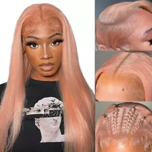 Parrucca rosa bionda 13x4 pizzo frontale capelli umani oro rosa parrucche capelli umani pre pizzicata - Foto 1 di 7
