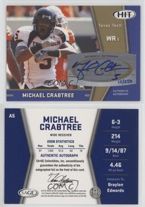 2009 SAGE Hit Auto Gold /250 Michael Crabtree #A5 Rookie Auto RC